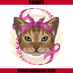 Abyssinian Breast Cancer Awareness PNG, Pink Bandana Cat Survivor PNG