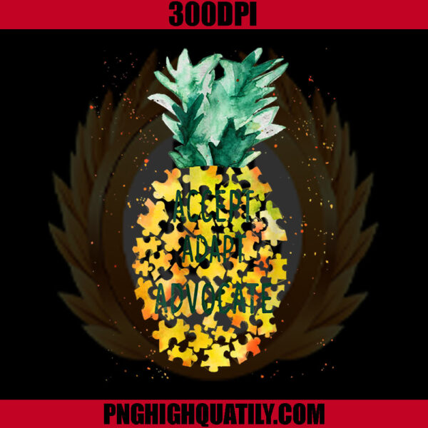 Accept Adapt Advocate PNG, Pineapple Piece Puzzle Autism PNG
