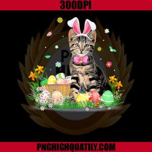 Cute Cat Happy Easter Day PNG, Bunny Cat Eggs Easter PNG