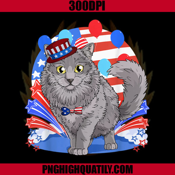 Nebelung Cat 4th of July PNG, Patriotic American Kitten PNG