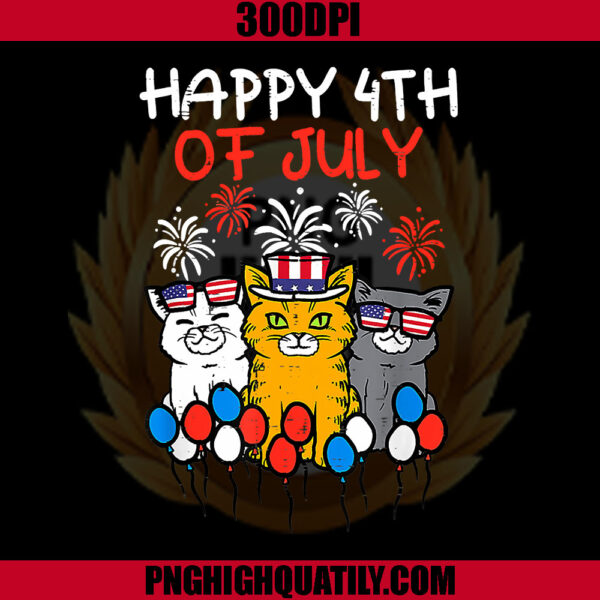 Three Cat Happy 4th Of July Balloon Lover PNG, Happy 4th Of July PNG