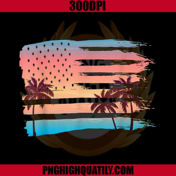 Vintage Tropical Summer PNG, Holiday And USA Flag Beach PNG